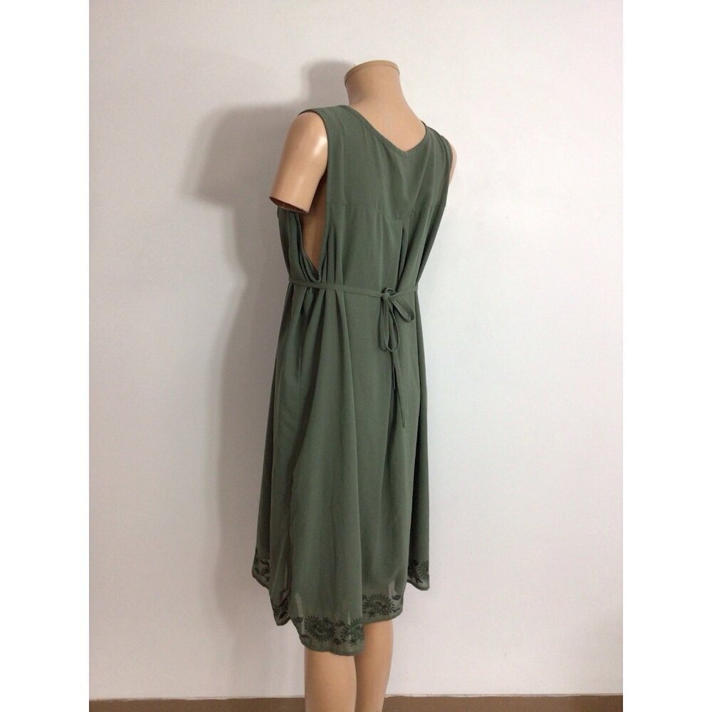 Thyme Green Embroidered Dress Babydoll Empire Waist Womens XL - Picture 2 of 10